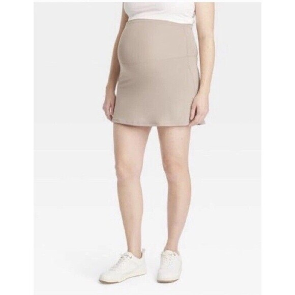 Isabel Maternity Skort Athletic Built-In Shorts Over Tummy Taupe Sz L NWT - Picture 1 of 9